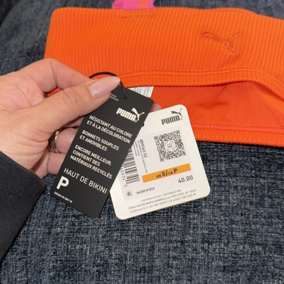 PUMA- NWT Women’s Ribbed Pink & Orange Bikini Top size S - Picture 4 of 10